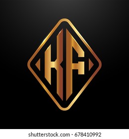 Golden monogram logo curved oval shape initial letter kf logo vector