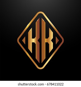 Golden monogram logo curved oval shape initial letter kk logo vector