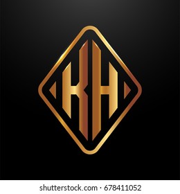 Golden monogram logo curved oval shape initial letter kh logo vector