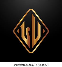 Golden monogram logo curved oval shape initial letter lu logo vector