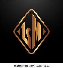 Golden monogram logo curved oval shape initial letter lm logo vector