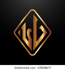 Golden monogram logo curved oval shape initial letter lv logo vector