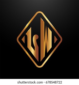 Golden monogram logo curved oval shape initial letter lw logo vector