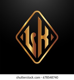 Golden monogram logo curved oval shape initial letter lk logo vector