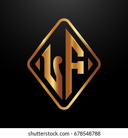 Golden monogram logo curved oval shape initial letter lf logo vector