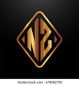 Golden monogram logo curved oval shape initial letter nz  logo vector

