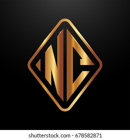 Golden monogram logo curved oval shape initial letter nc logo vector
