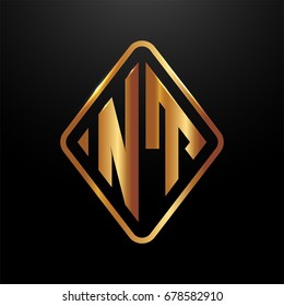 Golden monogram logo curved oval shape initial letter nt logo vector
