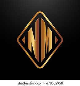 Golden monogram logo curved oval shape initial letter nm logo vector
