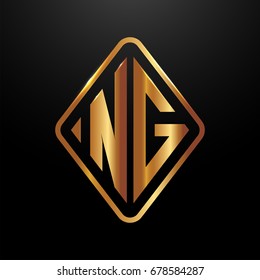 Golden monogram logo curved oval shape initial letter ng logo vector
