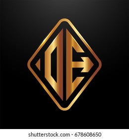 Golden monogram logo curved oval shape initial letter oe logo vector