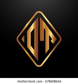 Golden monogram logo curved oval shape initial letter ot logo vector