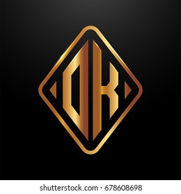 Golden monogram logo curved oval shape initial letter ok logo vector