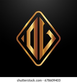 Golden monogram logo curved oval shape initial letter ov logo vector