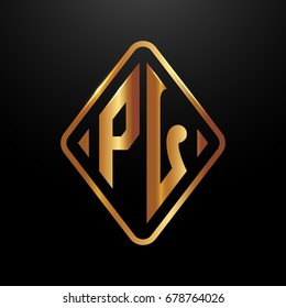 Golden monogram logo curved oval shape initial letter pl logo vector