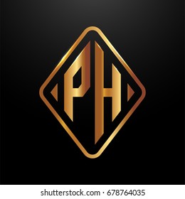 Golden monogram logo curved oval shape initial letter ph logo vector