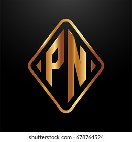 Golden monogram logo curved oval shape initial letter pn logo vector
