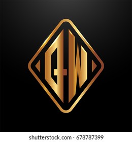 Golden monogram logo curved oval shape initial letter qw logo vector