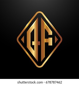 Golden monogram logo curved oval shape initial letter qf logo vector