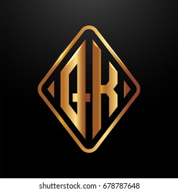 Golden monogram logo curved oval shape initial letter qk logo vector