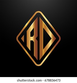 Golden monogram logo curved oval shape initial letter rd logo vector