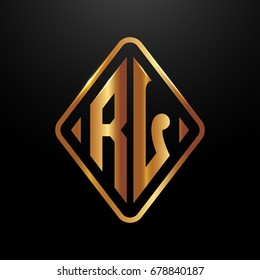 Golden monogram logo curved oval shape initial letter rl logo vector
