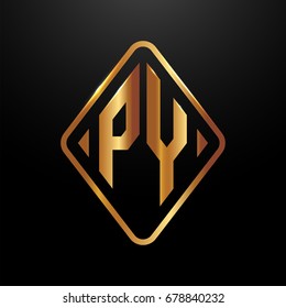 Golden monogram logo curved oval shape initial letter py logo vector