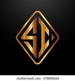 Golden monogram logo curved oval shape initial letter si logo vector