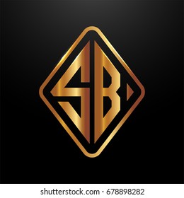Golden monogram logo curved oval shape initial letter sb logo vector