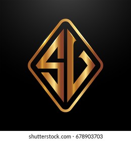 Golden monogram logo curved oval shape initial letter sv logo vector