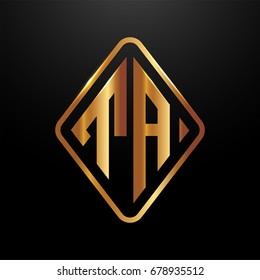 Golden monogram logo curved oval shape initial letter ta logo vector