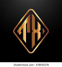 Golden monogram logo curved oval shape initial letter tx logo vector