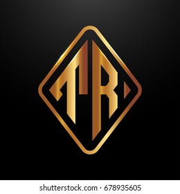 Golden monogram logo curved oval shape initial letter tr logo vector