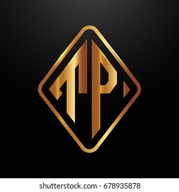 Golden monogram logo curved oval shape initial letter tp logo vector