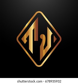 Golden monogram logo curved oval shape initial letter tj logo vector