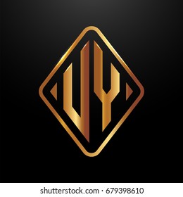 Golden monogram logo curved oval shape initial letter uy logo vector
