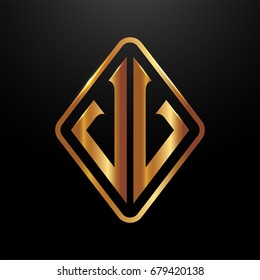 Golden monogram logo curved oval shape initial letter vv logo vector
