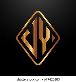 Golden monogram logo curved oval shape initial letter vy logo vector
