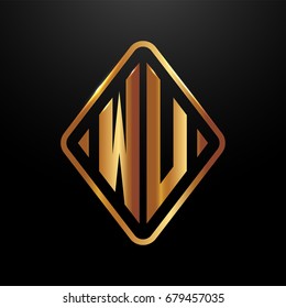 Golden monogram logo curved oval shape initial letter wu logo vector