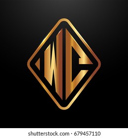 Golden monogram logo curved oval shape initial letter wc logo vector