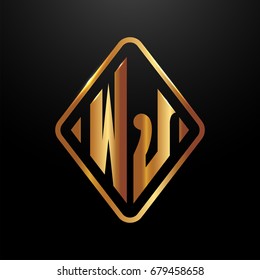 Golden monogram logo curved oval shape initial letter wj logo vector