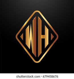 Golden monogram logo curved oval shape initial letter wh logo vector