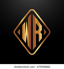 Golden monogram logo curved oval shape initial letter wr logo vector