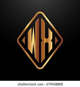 Golden monogram logo curved oval shape initial letter wx logo vector