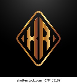 Golden monogram logo curved oval shape initial letter xr logo vector