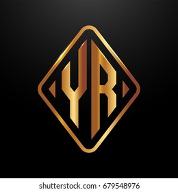 Golden monogram logo curved oval shape initial letter yr logo vector

