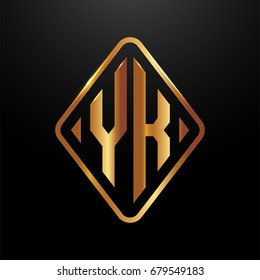 Golden monogram logo curved oval shape initial letter yk logo vector
