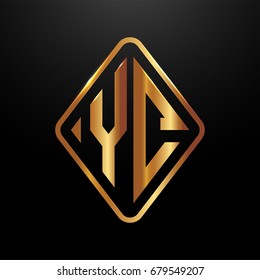Golden monogram logo curved oval shape initial letter yc logo vector
