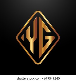 Golden monogram logo curved oval shape initial letter yg logo vector
