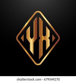 Golden monogram logo curved oval shape initial letter yx logo vector
